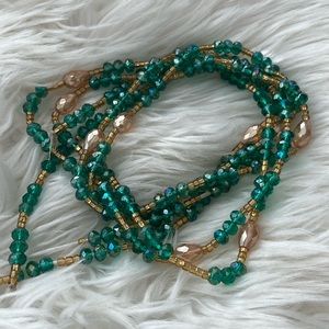 Waist beads TIE ON. Sea Green large crystals